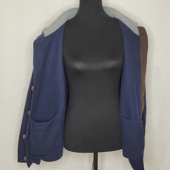 Peter Millar Men's Blue Wool Blend Waffle Knit Button Down Cardigan - Size XL - Picture 8 of 12